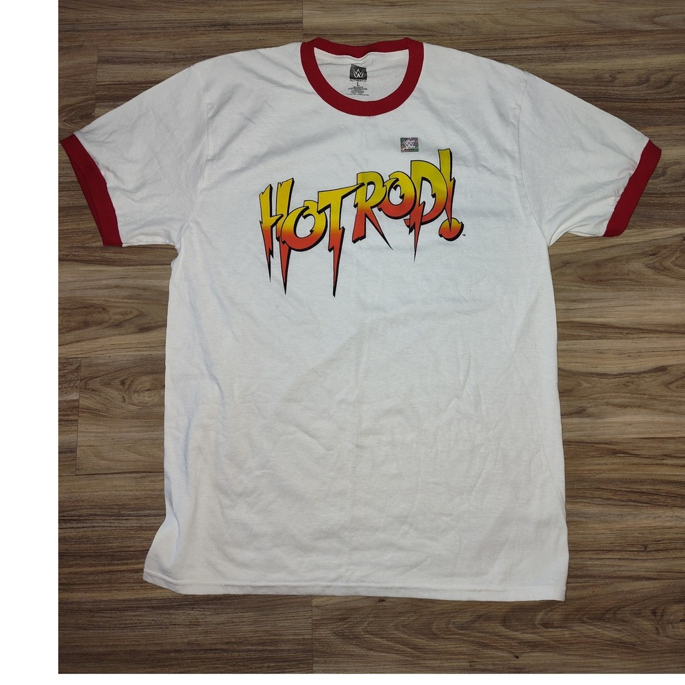 WWE Rowdy Roddy Piper Hot Rod Ringer T-Shirt Mens Large White Red Wrestling Tee